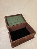 Large handcrafted wooden keepsake box with velvet lining, open