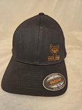 Men's black stretch hat with engraved leather Bones & Hide Preservation patch, front