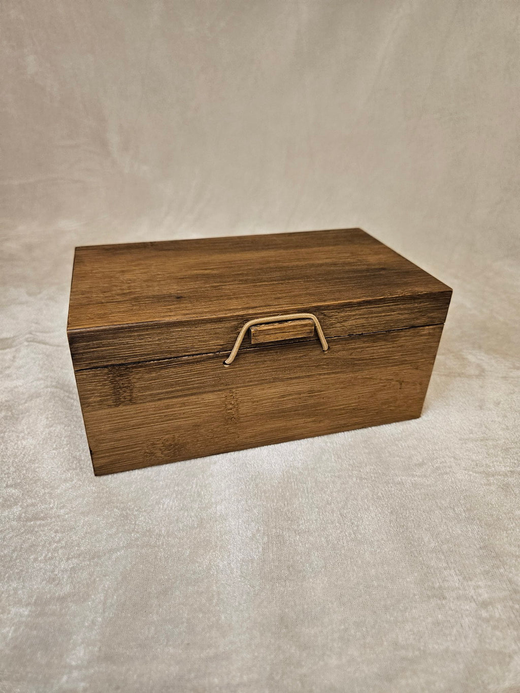 Handcrafted wooden skull box, closed